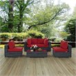 Modway Summon 5-Piece Aluminum Rattan Patio Sectional Set in Canvas/Red
