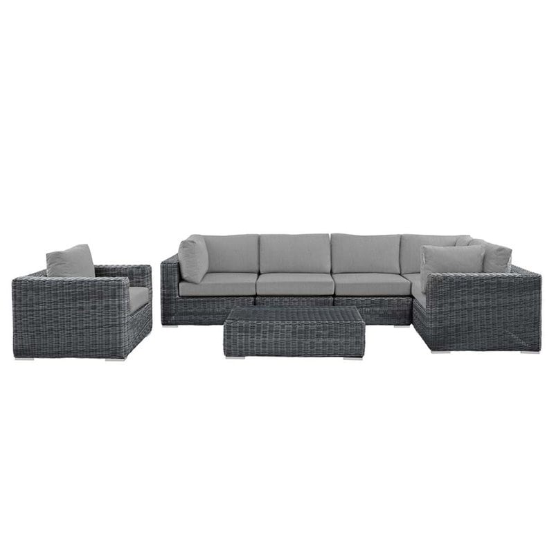 Modway Summon 7-Piece Aluminum Rattan Patio Sectional Set in Canvas/Gray