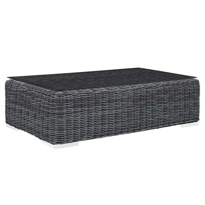 Modway Summon 7-Piece Aluminum Rattan Patio Sectional Set in Canvas/Gray