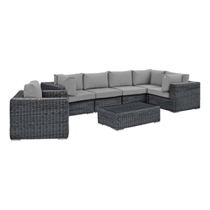 Modway Summon 7-Piece Aluminum Rattan Patio Sectional Set in Canvas/Gray
