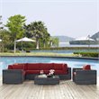 Modway Summon 7-Piece Aluminum Rattan Patio Sectional Set in Canvas/Red