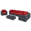 Modway Summon 7-Piece Aluminum Rattan Patio Sectional Set in Canvas/Red