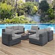 Modway Summon 7-Piece Aluminum and Rattan Patio Sectional Set in Canvas/Gray
