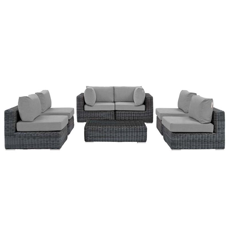 Modway Summon 7-Piece Aluminum and Rattan Patio Sectional Set in Canvas/Gray
