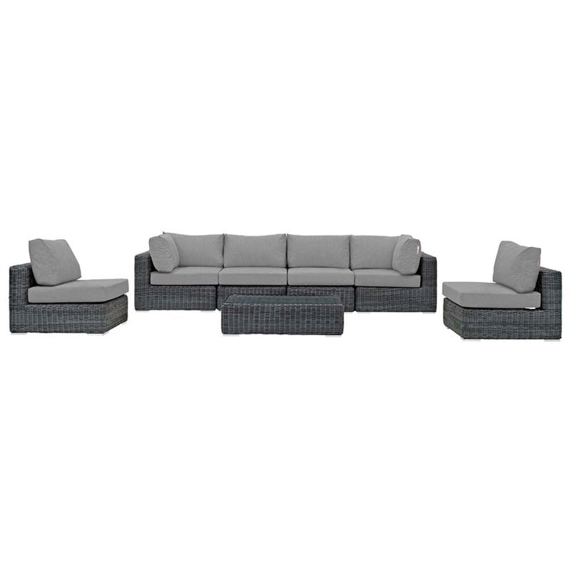 Modway Summon 7-Piece Aluminum and Rattan Patio Sectional Set in Canvas/Gray