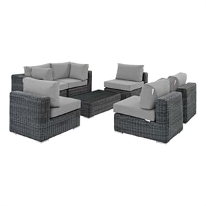 Modway Summon 7-Piece Aluminum and Rattan Patio Sectional Set in Canvas/Gray