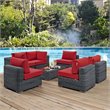 Modway Summon 7-Piece Aluminum and Rattan Patio Sectional Set in Canvas/Red