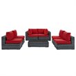 Modway Summon 7-Piece Aluminum and Rattan Patio Sectional Set in Canvas/Red