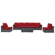 Modway Summon 7-Piece Aluminum and Rattan Patio Sectional Set in Canvas/Red