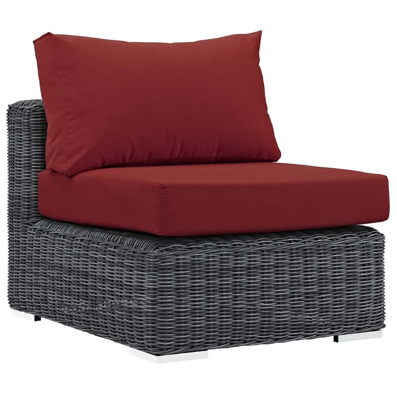 Modway Summon 7-Piece Aluminum and Rattan Patio Sectional Set in Canvas/Red