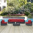 Modway Summon 7-Piece Aluminum and Rattan Patio Sectional Set in Canvas/Red