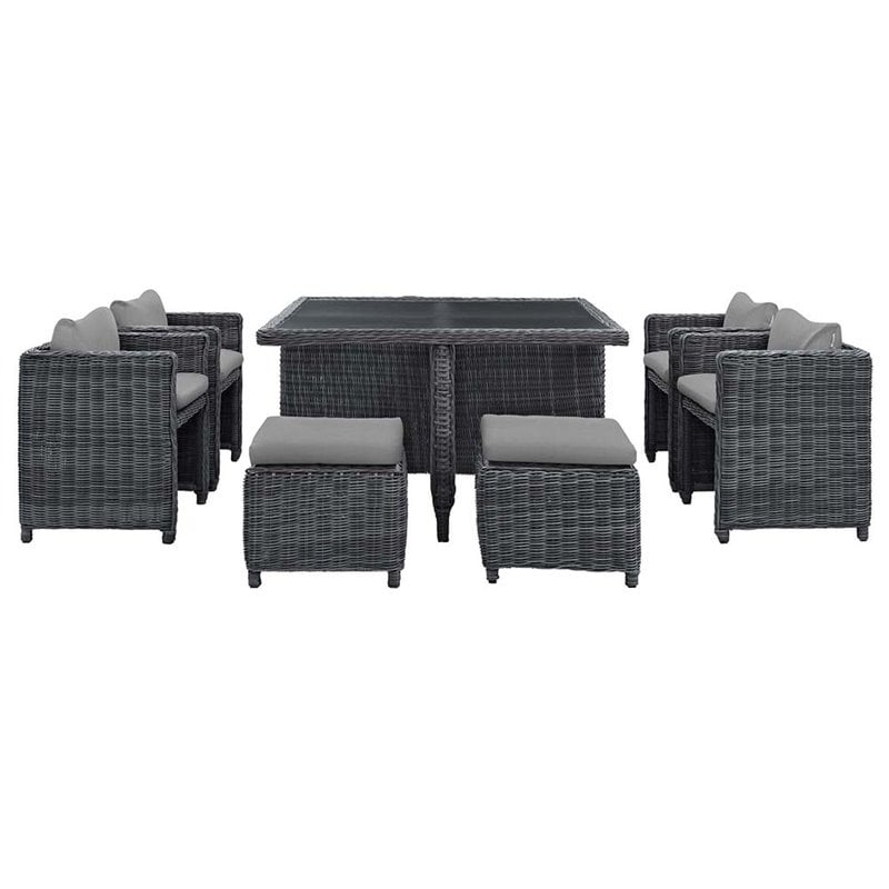 Modway Summon 9-Piece Aluminum and Rattan Patio Dining Set in Canvas/Gray