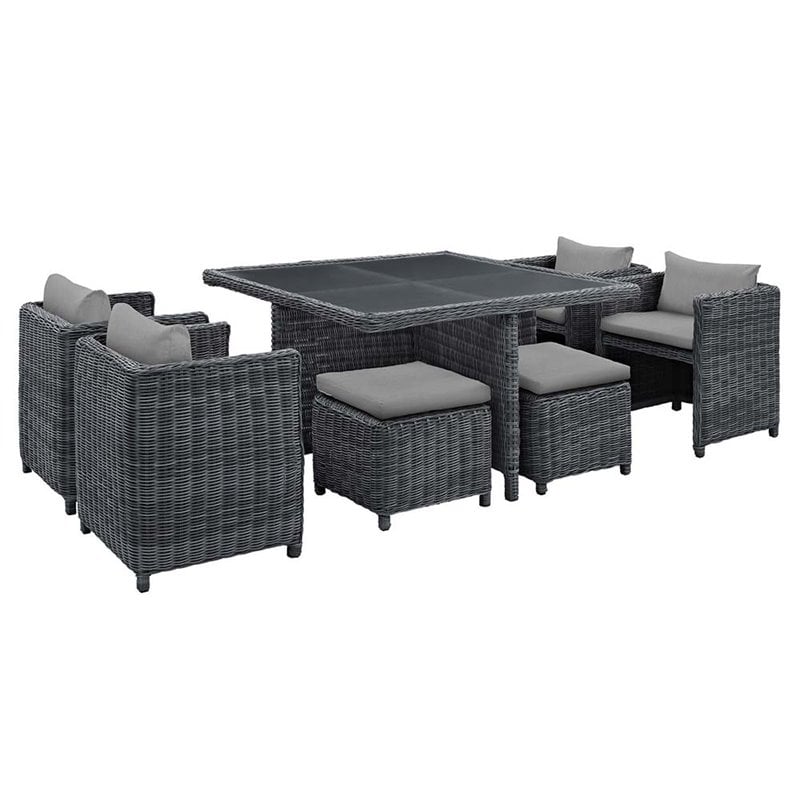 Modway Summon 9-Piece Aluminum and Rattan Patio Dining Set in Canvas/Gray