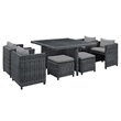 Modway Summon 9-Piece Aluminum and Rattan Patio Dining Set in Canvas/Gray