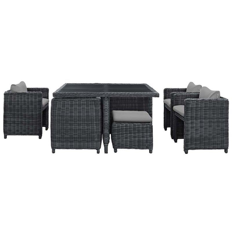 Modway Summon 9-Piece Aluminum and Rattan Patio Dining Set in Canvas/Gray
