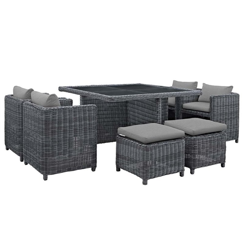 Modway Summon 9-Piece Aluminum and Rattan Patio Dining Set in Canvas/Gray