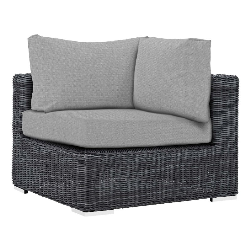 Modway Summon Aluminum and Rattan Patio Corner Chair in Canvas/Gray