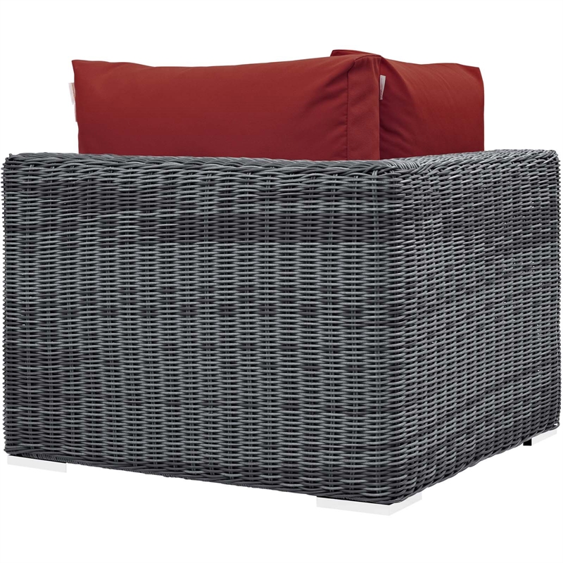 Modway Summon Aluminum and Rattan Patio Corner Chair in Canvas/Red
