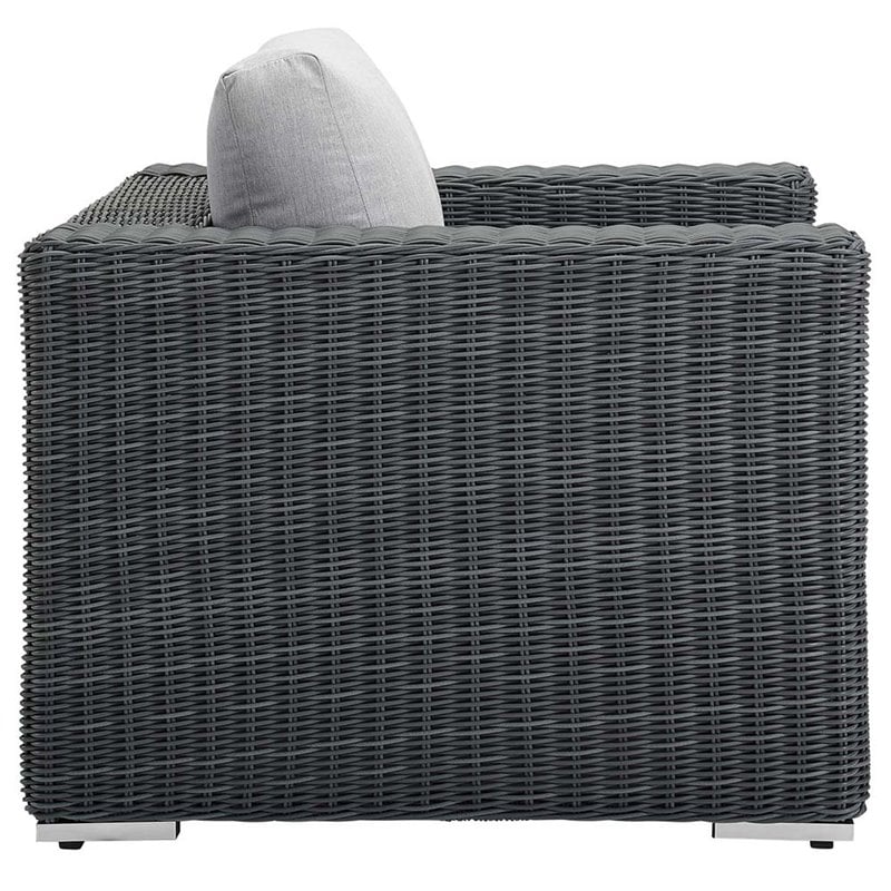 Modway Summon Aluminum Fabric and Rattan Patio Armchair in Canvas/Gray