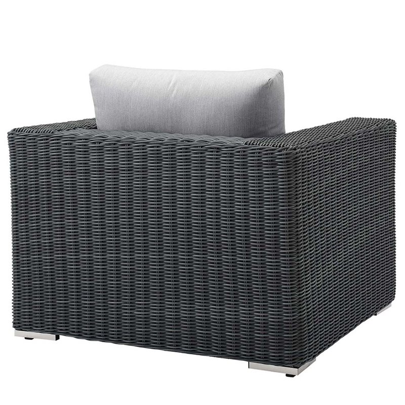 Modway Summon Aluminum Fabric and Rattan Patio Armchair in Canvas/Gray