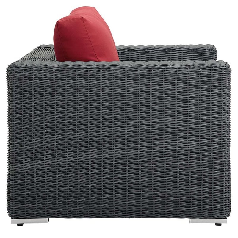 Modway Summon Aluminum Fabric and Rattan Patio Armchair in Canvas/Red