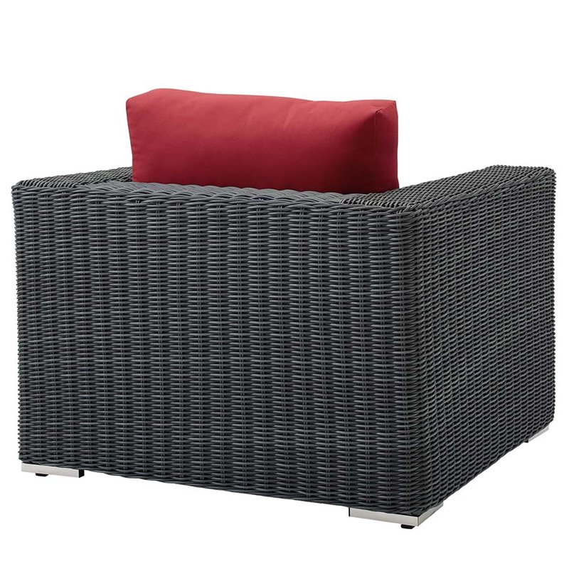 Modway Summon Aluminum Fabric and Rattan Patio Armchair in Canvas/Red