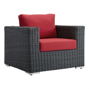 Modway Summon Aluminum Fabric and Rattan Patio Armchair in Canvas/Red