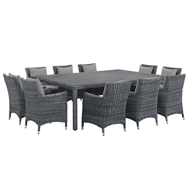 Modway Summon 11-Piece Rattan Fabric Patio Dining Set in Canvas/Gray