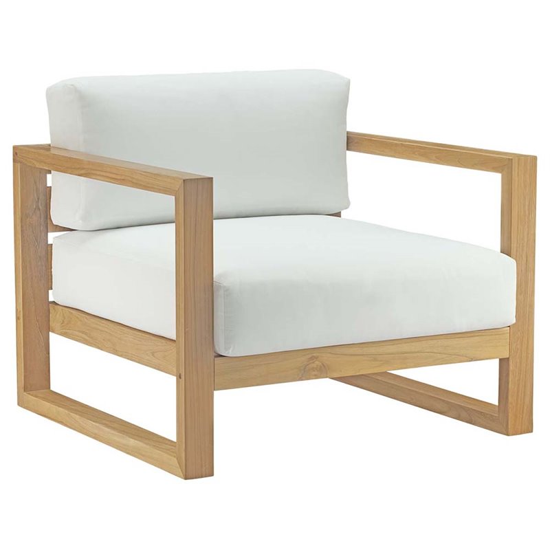 Modway Upland 3-Piece Teak Wood Patio Set with Coffee Table in Natural/White