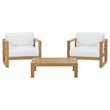 Modway Upland 3-Piece Teak Wood Patio Set with Coffee Table in Natural/White
