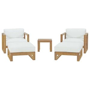 Modway Upland 5 Piece Teak Wood Patio Set in Natural and White