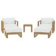 Modway Upland 5 Piece Teak Wood Patio Set in Natural and White