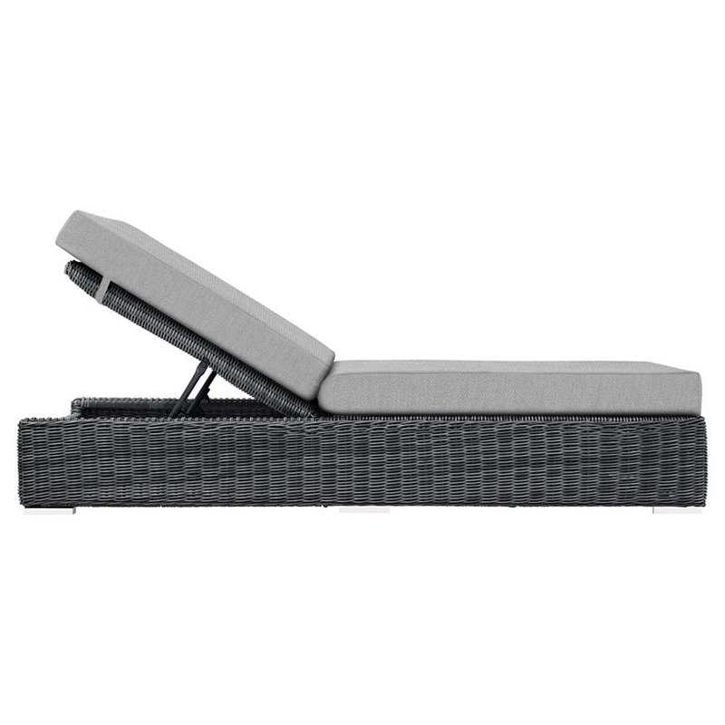 Modway Summon Aluminum and Rattan Patio Chaise Lounge in Canvas/Gray