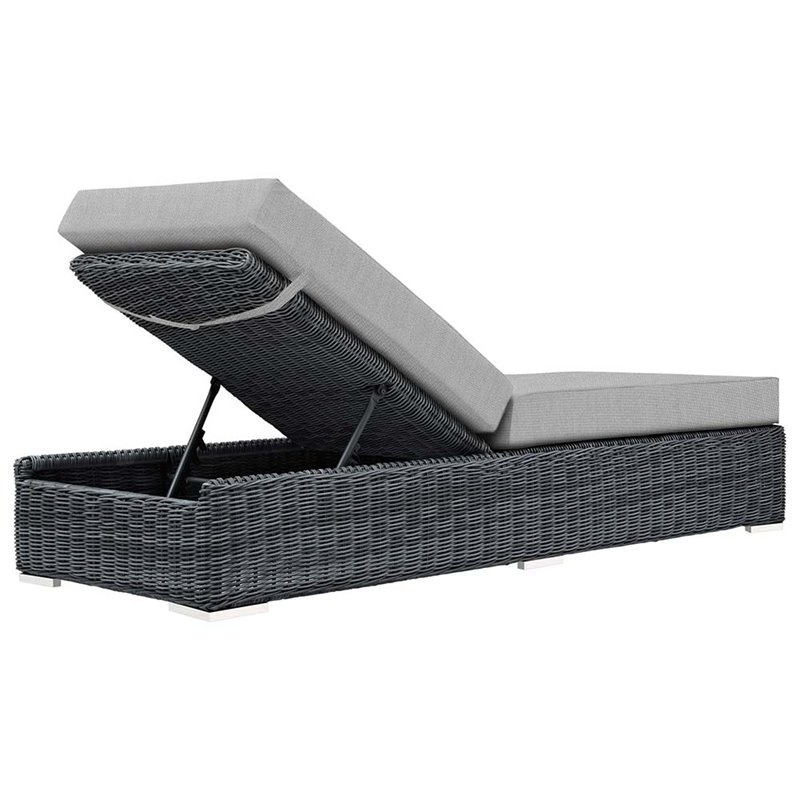 Modway Summon Aluminum and Rattan Patio Chaise Lounge in Canvas/Gray