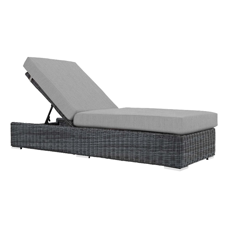 Modway Summon Aluminum and Rattan Patio Chaise Lounge in Canvas/Gray