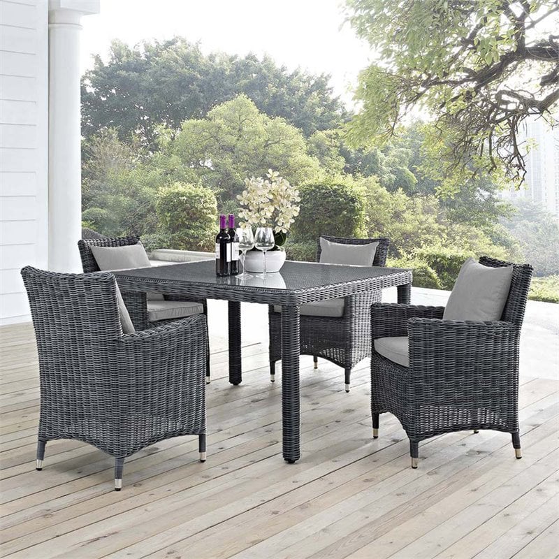 Modway Summon 2-Piece Rattan Fabric Patio Dining Chairs in Canvas/Gray