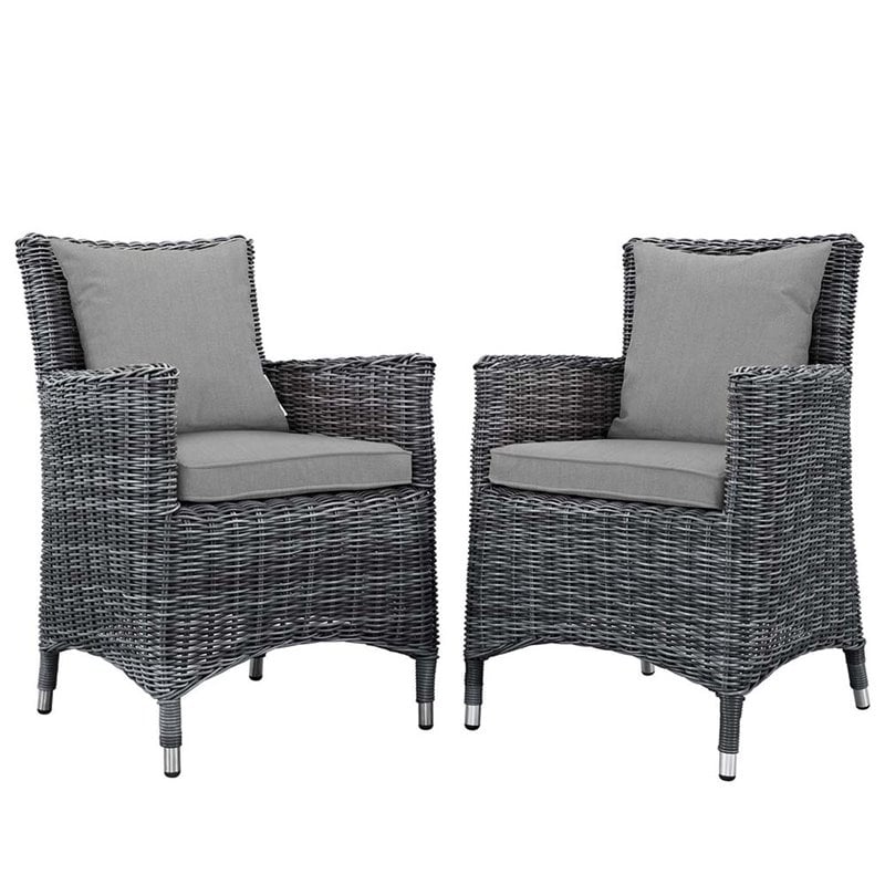 Modway Summon 2-Piece Rattan Fabric Patio Dining Chairs in Canvas/Gray
