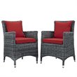 Modway Summon 2-Piece Rattan Fabric Patio Dining Chairs in Canvas Gray/Red