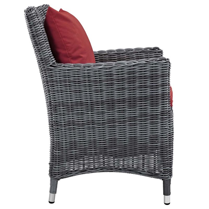 Modway Summon Dining Aluminum and Rattan Patio Armchair in Canvas/Red