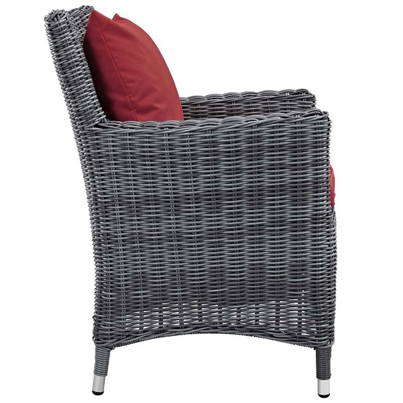 Modway Summon 4-Piece Rattan Fabric Patio Dining Chairs in Canvas Gray/Red