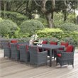 Modway Summon 4-Piece Rattan Fabric Patio Dining Chairs in Canvas Gray/Red