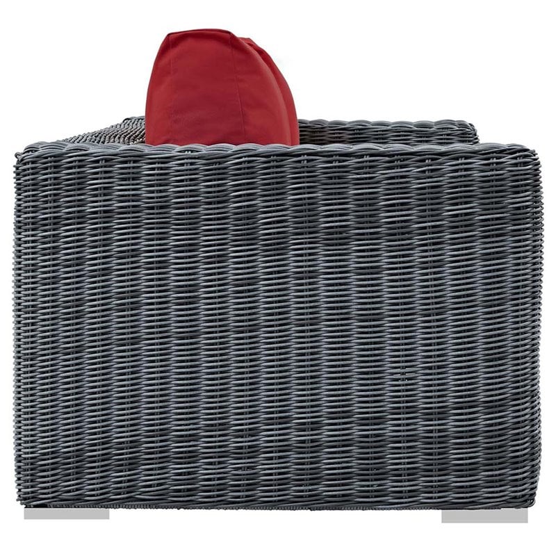 Modway Summon Aluminum and Rattan Patio Loveseat in Canvas/Red