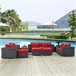 Modway Summon Aluminum and Rattan Patio Loveseat in Canvas/Red