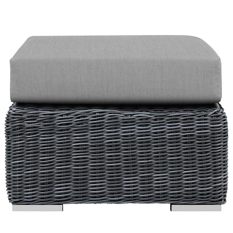 Modway Summon Aluminum and Rattan Patio Ottoman in Canvas/Gray