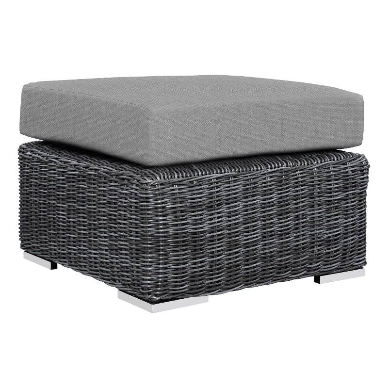 Modway Summon Aluminum and Rattan Patio Ottoman in Canvas/Gray