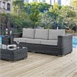 Modway Summon Modern Aluminum and Rattan Patio Sofa in Canvas/Gray