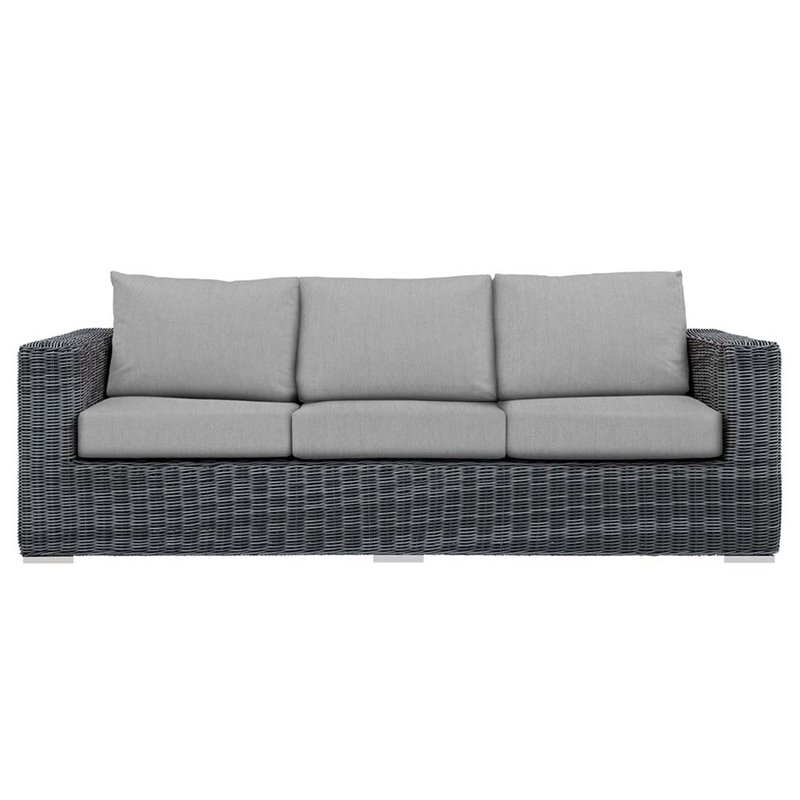 Modway Summon Modern Aluminum and Rattan Patio Sofa in Canvas/Gray