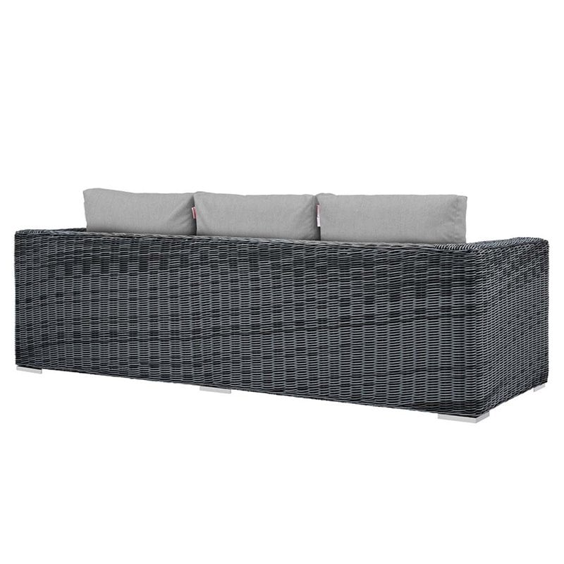 Modway Summon Modern Aluminum and Rattan Patio Sofa in Canvas/Gray