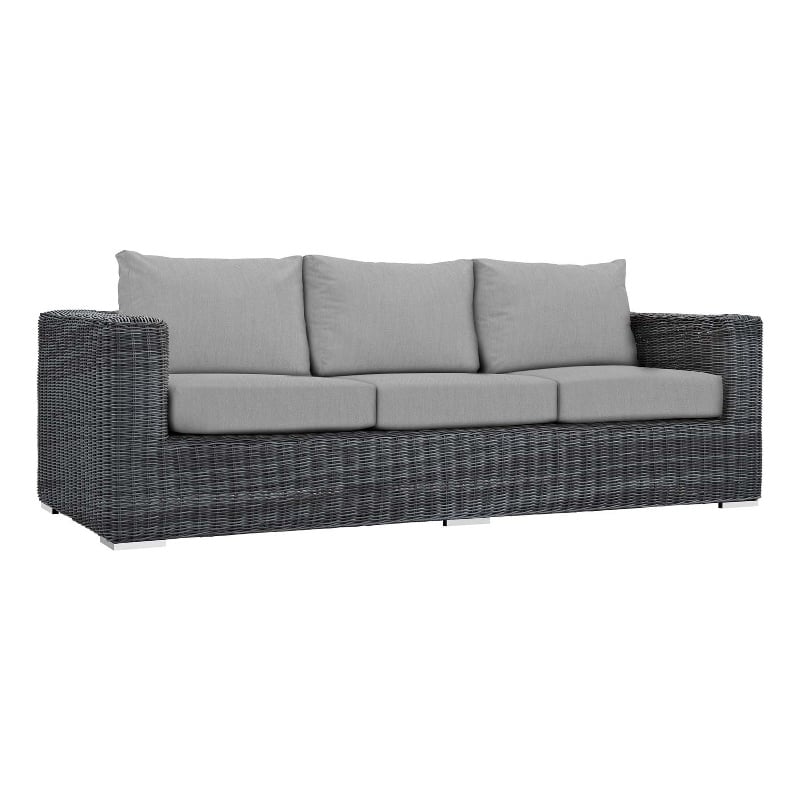 Modway Summon Modern Aluminum and Rattan Patio Sofa in Canvas/Gray