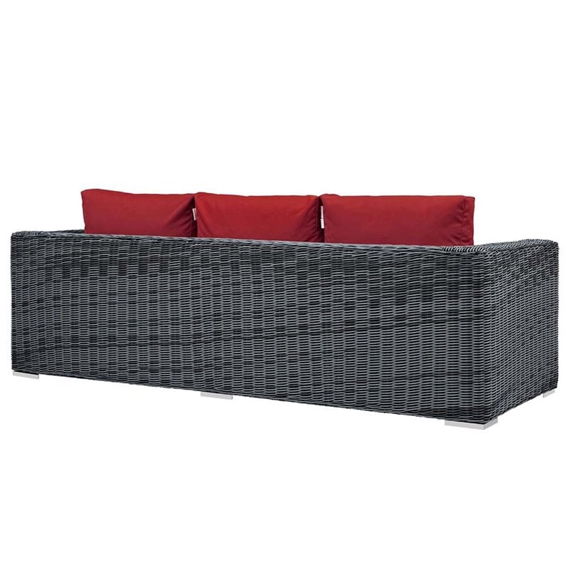 Modway Summon Modern Aluminum and Rattan Patio Sofa in Canvas/Red